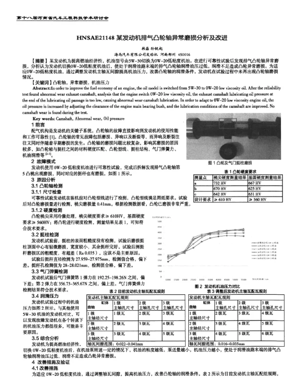 某发动机排气凸轮轴异常磨损分析及改进
