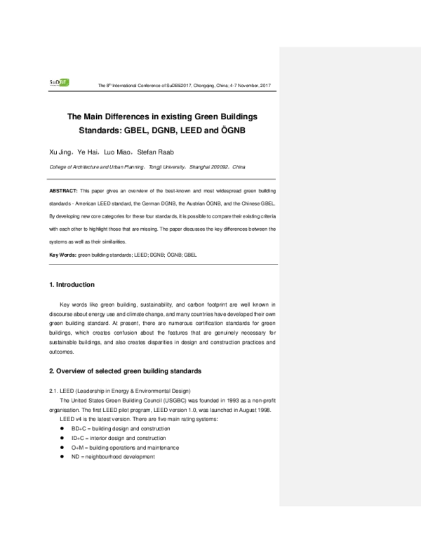 TheMainDifferencesinexistingGreenBuildingsStandardsGBELDGNBLEEDand(O)GNB