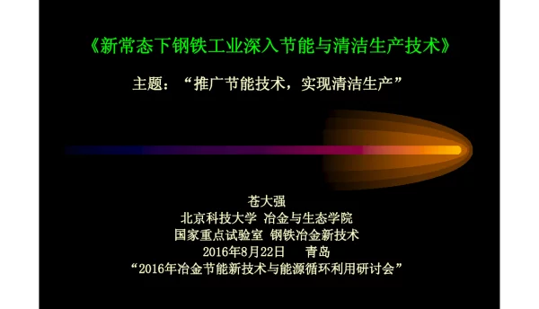 《新常态下钢铁工业深入节能与清洁生产技术》