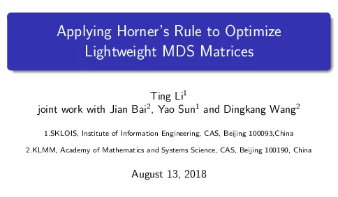 ApplyingHornersRuletoOptimizeLightweightMDSMatrices