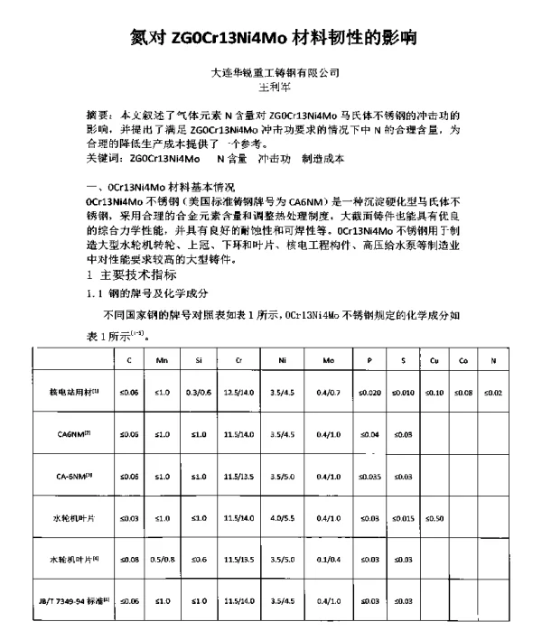 氮对ZGOCr13Ni4Mo材料韧性的影响
