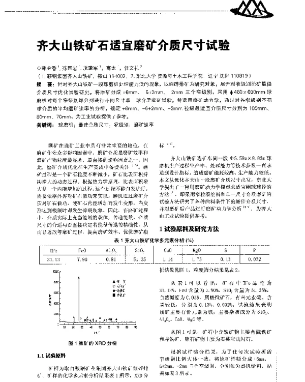 齐大山铁矿石适宜磨矿介质尺寸试验