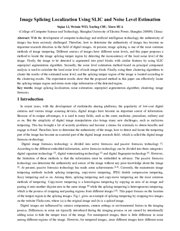 ImageSplicingLocalizationUsingSLICandNoiseLevelEstimation