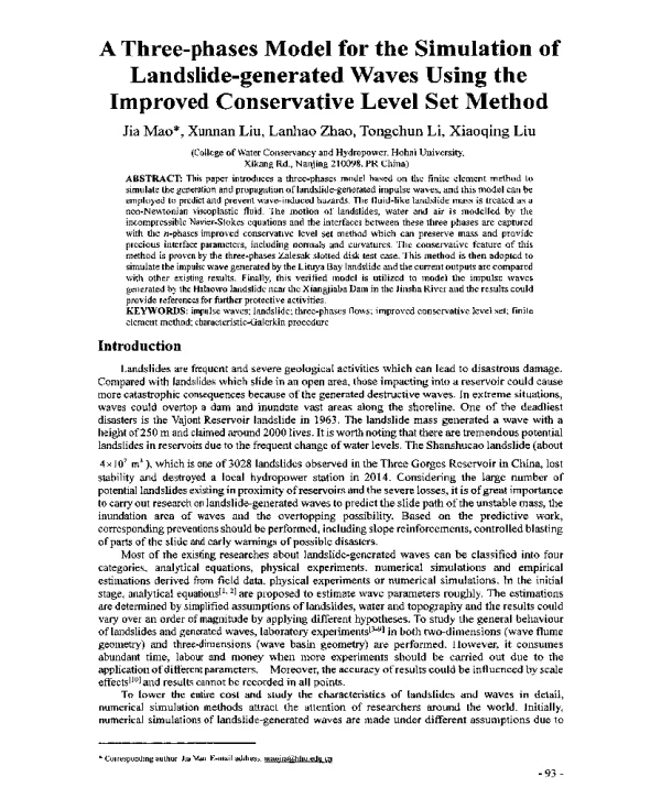 AThree-phasesModelfortheSimulationofLandslide-generatedWavesUsingtheImprovedConservativeLevelSetMethod