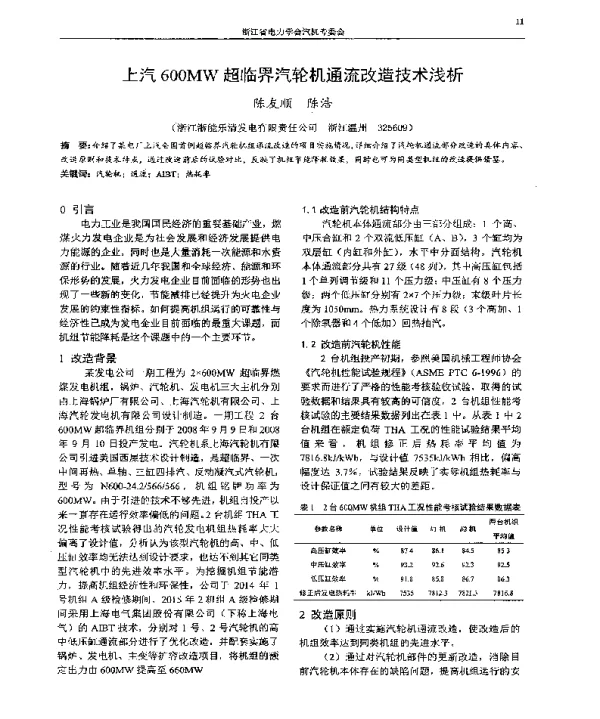 上汽600MW超临界汽轮机通流改造技术浅析