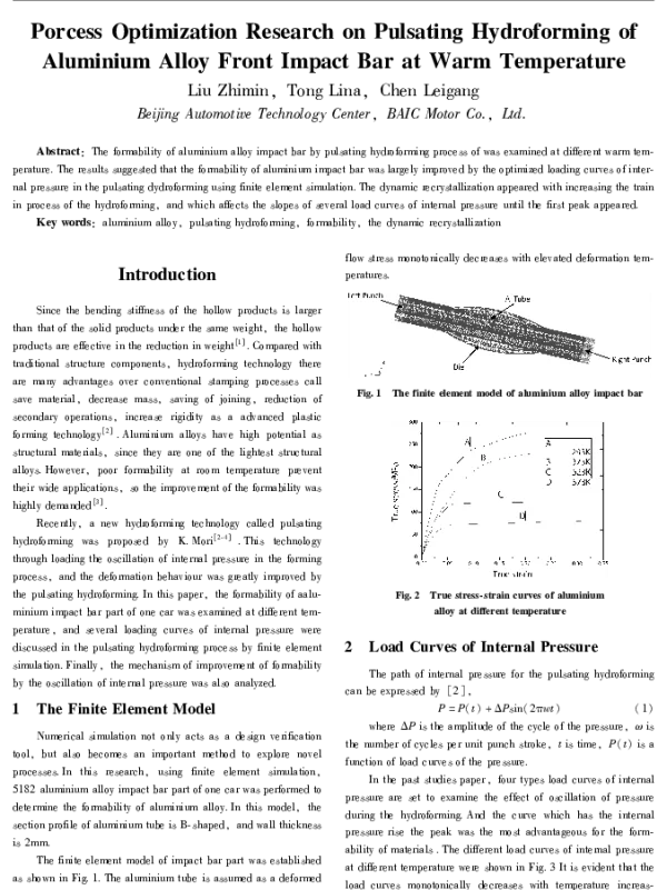 PorcessOptimizationResearchonPulsatingHydroformingofAluminiumAlloyFrontImpactBaratWarmTemperature