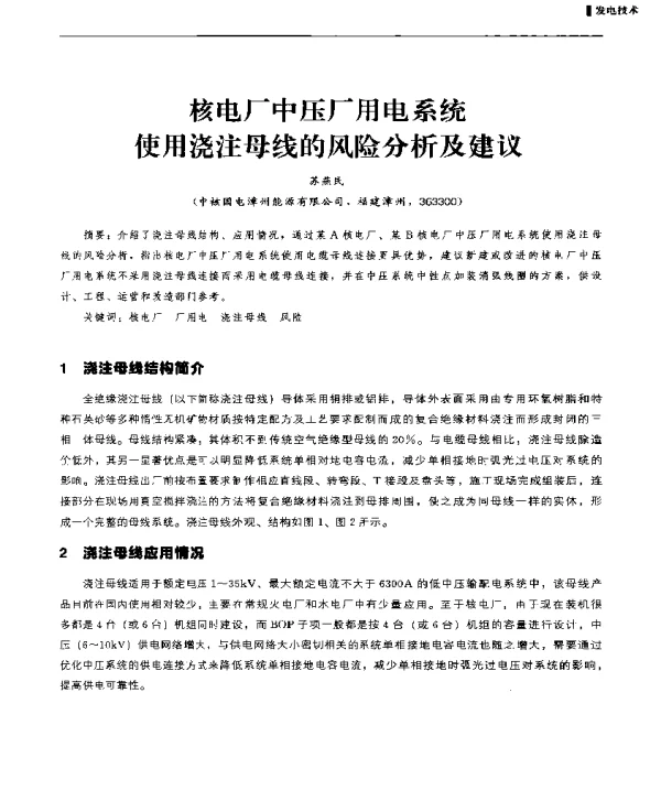 核电厂中压厂用电系统使用浇注母线的风险分析及建议