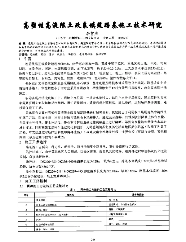 高塑性高液限土改良填筑路基施工技术研究