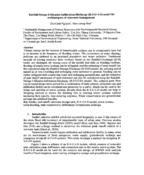 Rainfall-Storage-Utilization-Infiltration-Discharge(R-S-U-I-D)modelformultipurposeofrainwatermanagement
