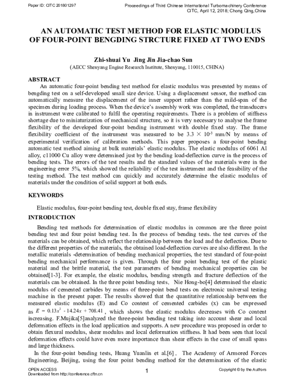 ANAUTOMATICTESTMETHODFORELASTICMODULUSOFFOUR-POINTBENGDINGSTRCTUREFIXEDATTWOENDS