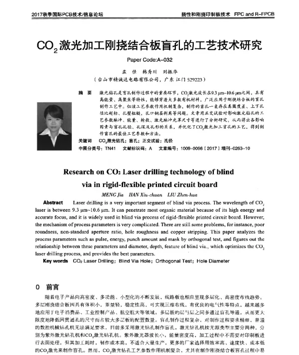 CO2激光加工刚挠结合板盲孔的工艺技术研究