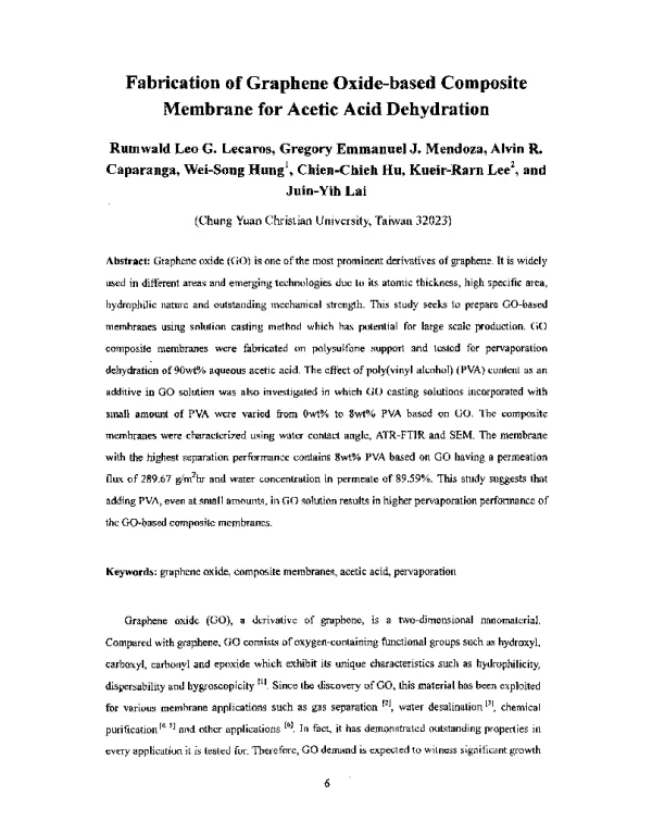 FabricationofGrapheneOxide-basedCompositeMembraneforAceticAcidDehydration