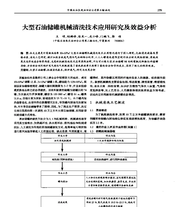 大型石油储罐机械清洗技术应用研究及效益分析