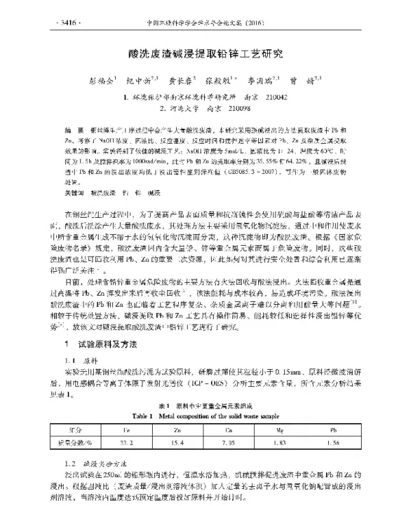 酸洗废渣碱浸提取铅锌工艺研究