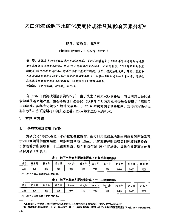 刁口河流路地下水矿化度变化规律及其影响因素分析