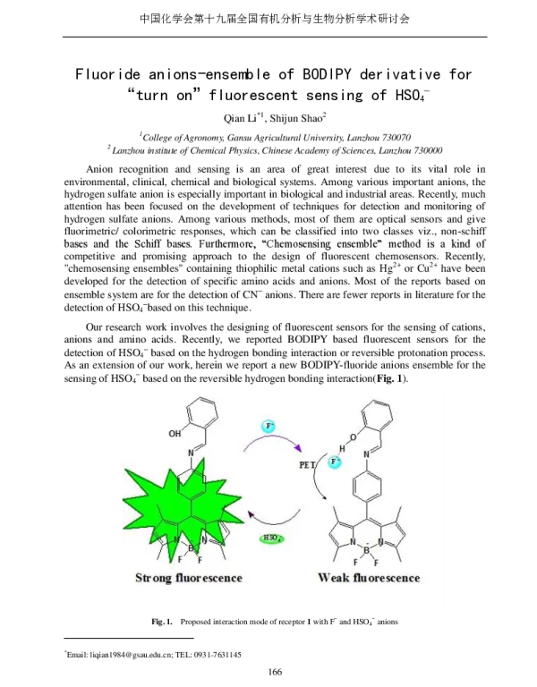 Fluorideanions-ensembleofBODIPYderivativefor“turnon”fluorescentsensingofHSO4-
