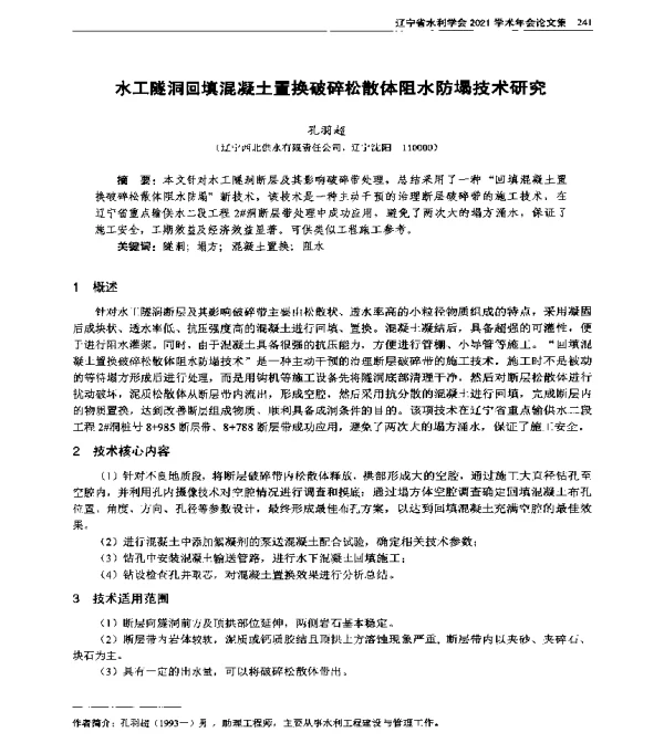 水工隧洞回填混凝土置换破碎松散体阻水防塌技术研究