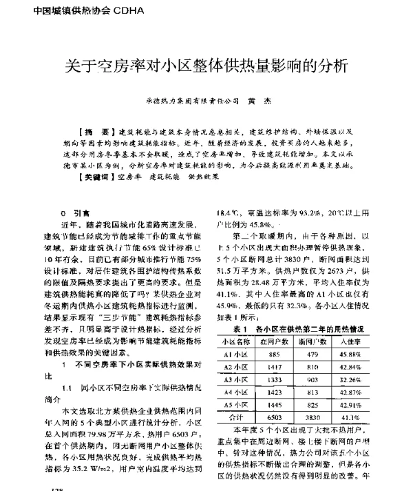 关于空房率对小区整体供热量影响的分析
