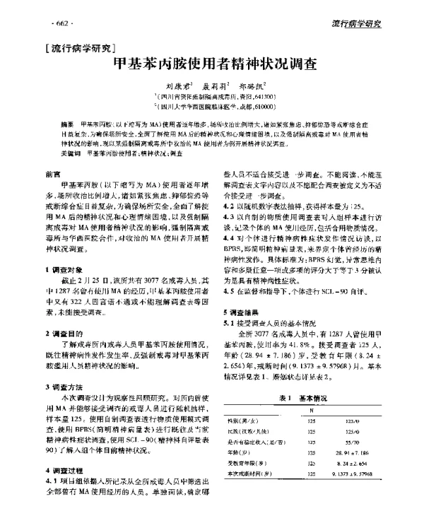 甲基苯丙胺使用者精神状况调查