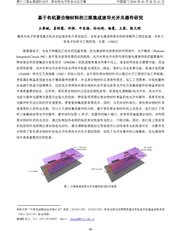 基于有机聚合物材料的三维集成波导光开关器件研究