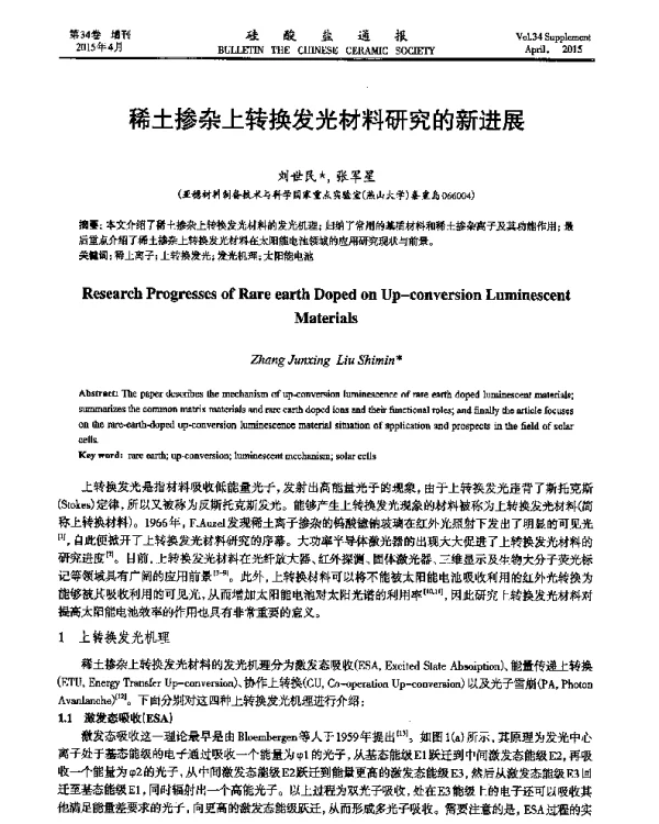 稀土掺杂上转换发光材料研究的新进展