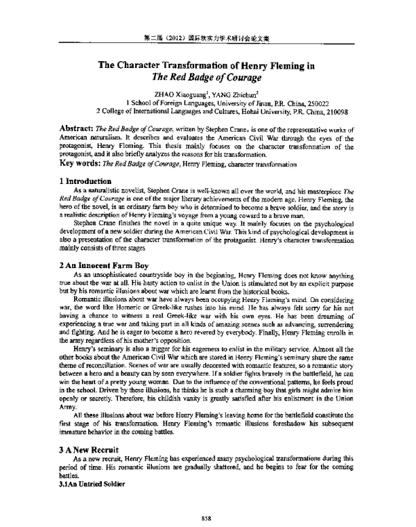 TheCharacterTransformationofHenryFleminginTheRedBadgeofCourage