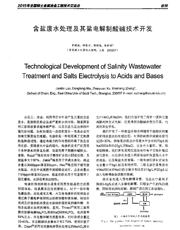 含盐废水处理及其盐电解制酸碱技术开发
