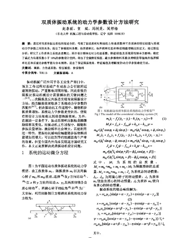 双质体振动系统的动力学参数设计方法研究