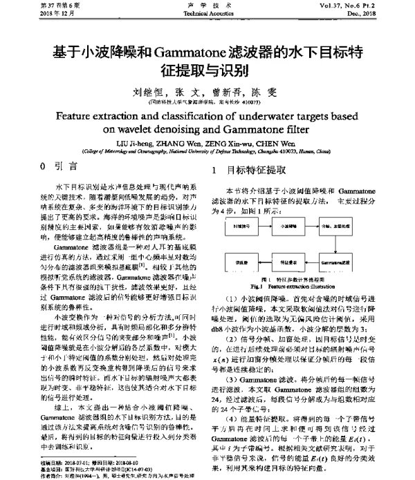 基于小波降噪和Gammatone滤波器的水下目标特征提取与识别
