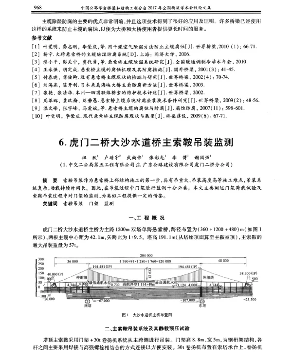 虎门二桥大沙水道桥主索鞍吊装监测