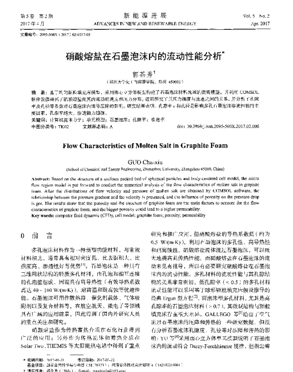 硝酸熔盐在石墨泡沫内的流动性能分析
