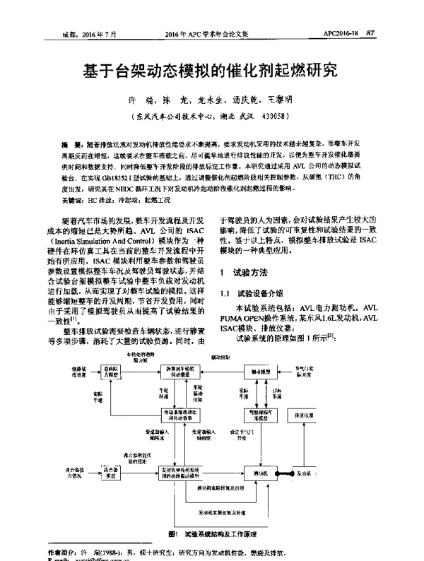 基于台架动态模拟的催化剂起燃研究