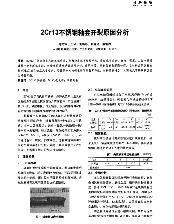 2Cr13不锈钢轴套开裂原因分析