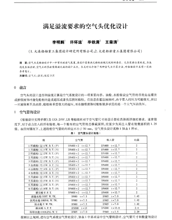 满足溢流要求的空气头优化设计