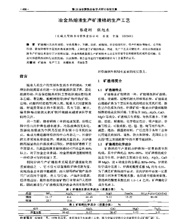 冶金热熔渣生产矿渣棉的生产工艺