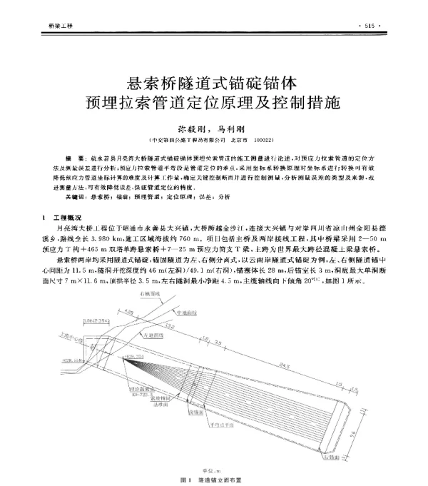 悬索桥隧道式锚碇锚体预埋拉索管道定位原理及控制措施