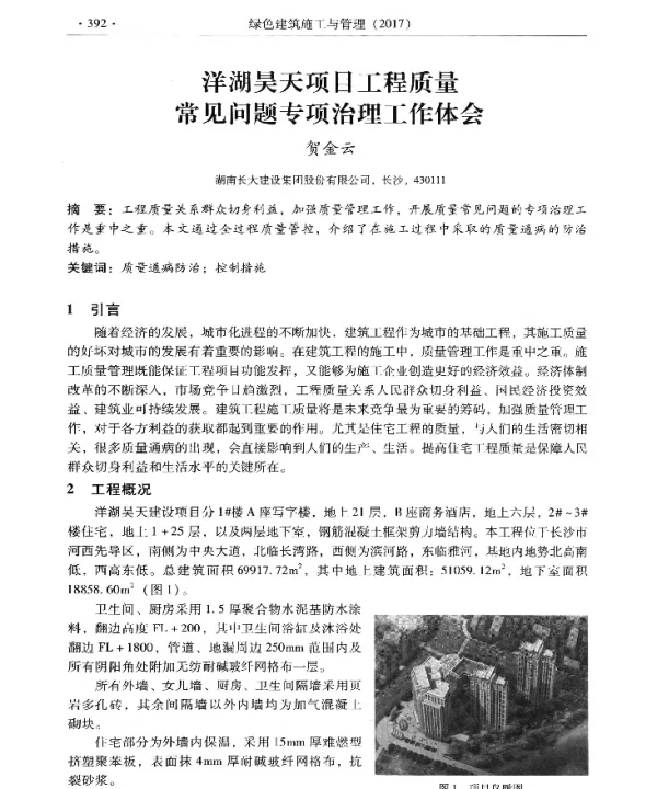 洋湖昊天项目工程质量常见问题专项治理工作体会