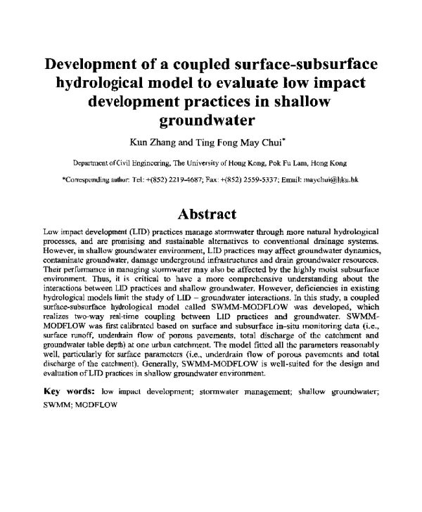Developmentofacoupledsurface-subsurfacehydrologicalmodeltoevaluatelowimpactdevelopmentpracticesinshallowgroundwater