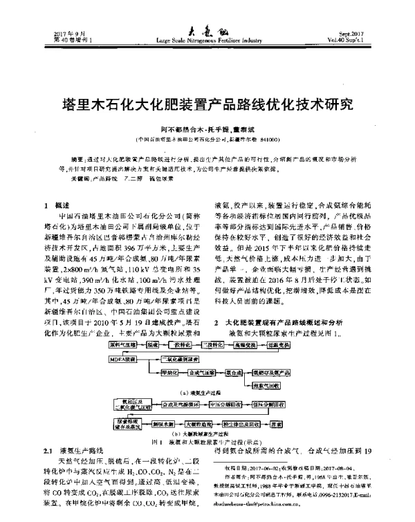 塔里木石化大化肥装置产品路线优化技术研究