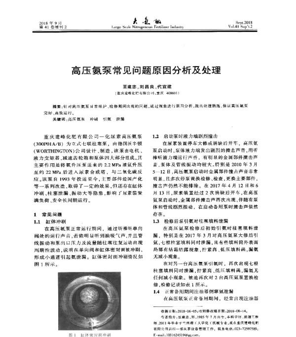 高压氨泵常见问题原因分析及处理