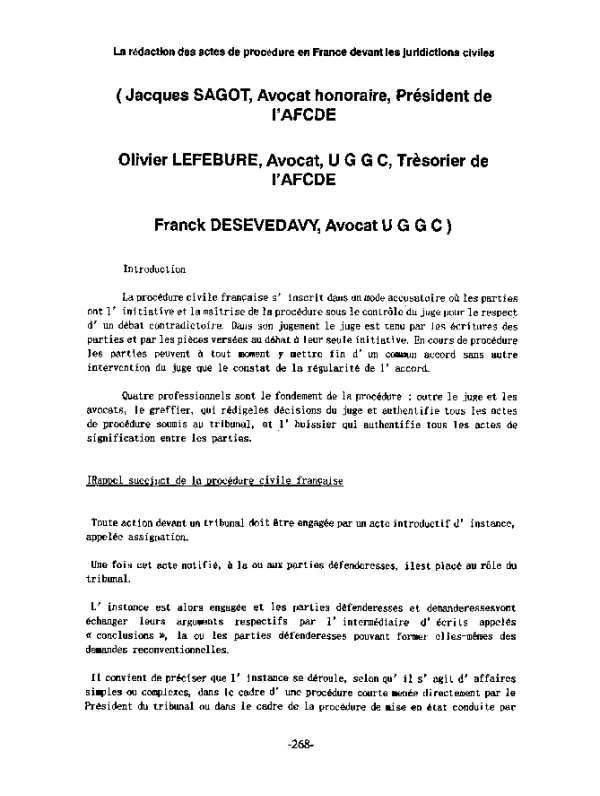 LaredactiondesactesdeprocedurenFrancedevantlesjuridictionsciviles