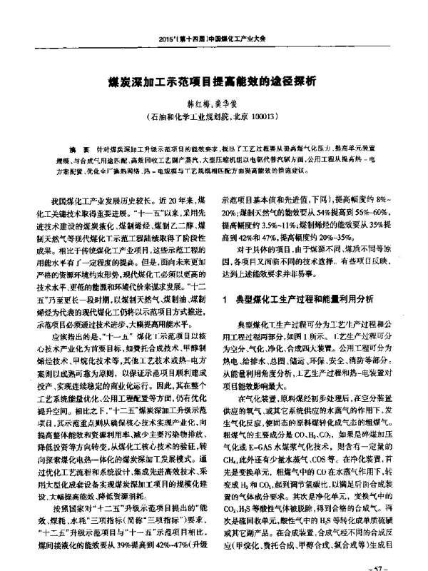 煤炭深加工示范项目提高能效的途径探析