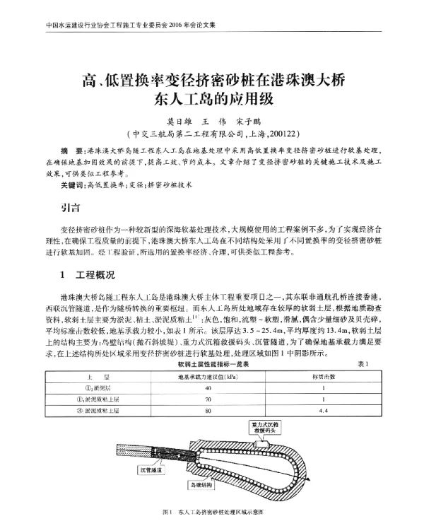 高、低置换率变径挤密砂桩在港珠澳大桥东人工岛的应用级