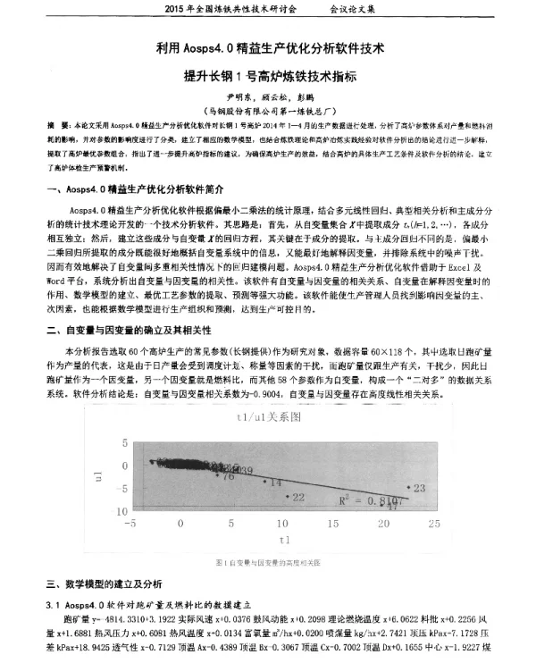 利用Aosps4.0精益生产优化分析软件技术提升长钢1号高炉炼铁技术指标