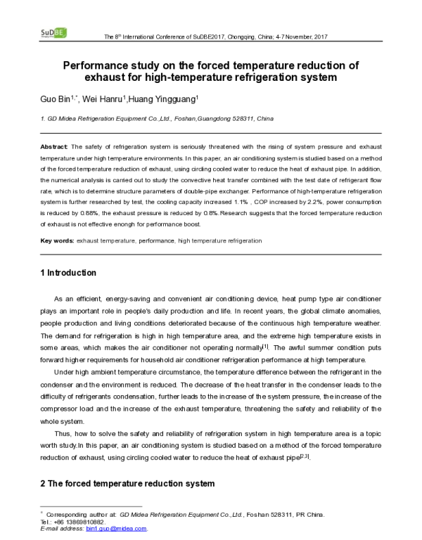 Performancestudyontheforcedtemperaturereductionofexhaustforhightemperaturerefrigerationsystem