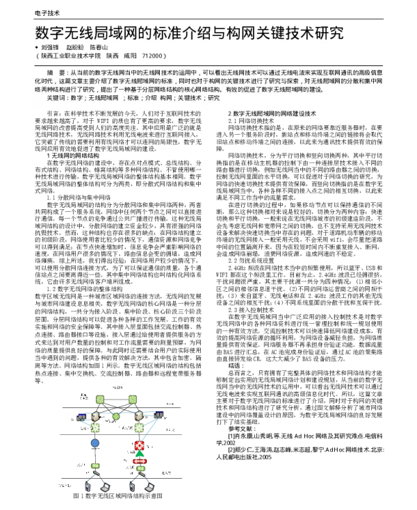 数字无线局域网的标准介绍与构网关键技术研究
