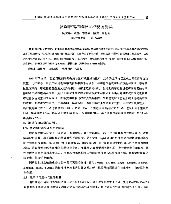 复混肥高塔造粒过程现场测试