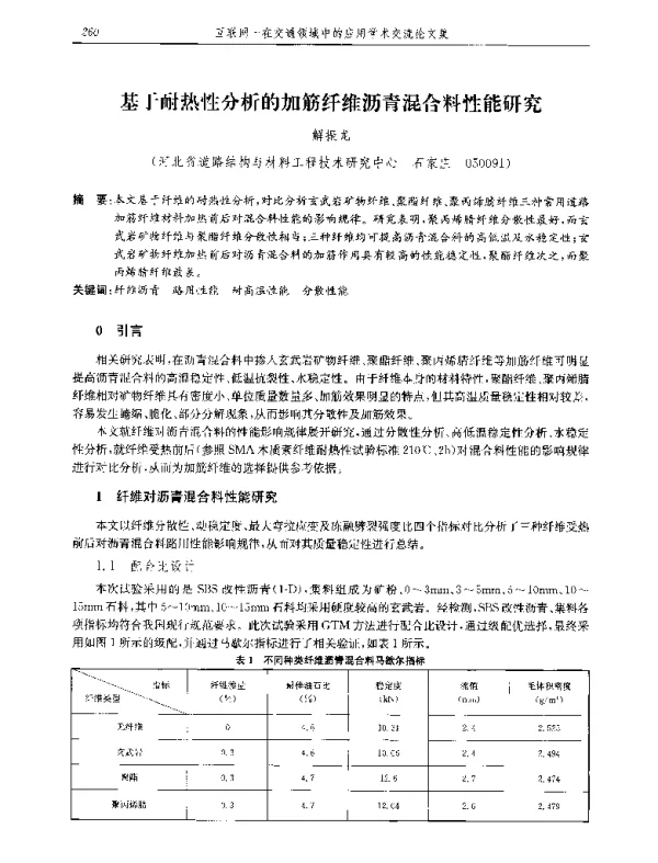 基于耐热性分析的加筋纤维沥青混合料性能研究