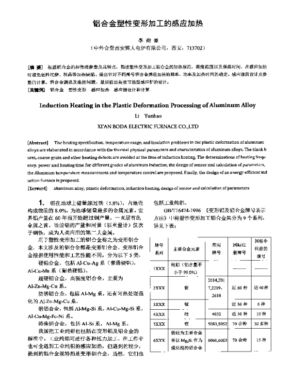 铝合金塑性变形加工的感应加热