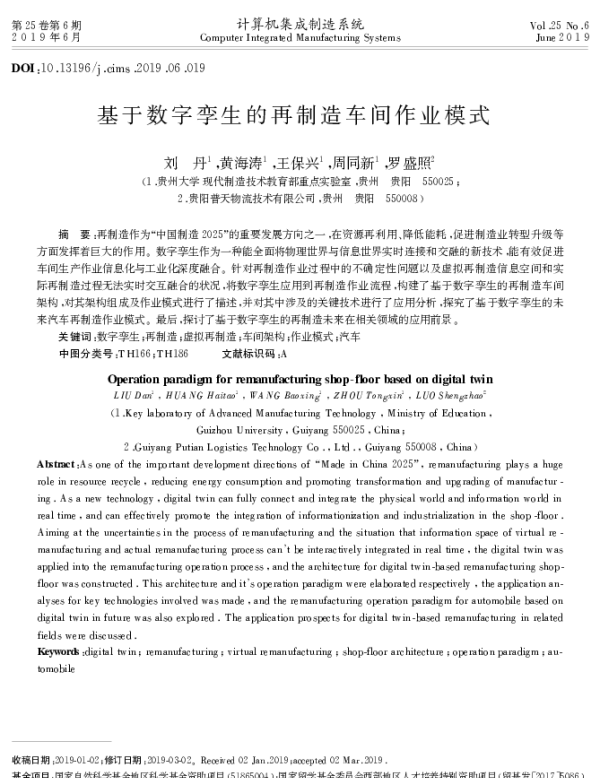 基于数字孪生的再制造车间作业模式